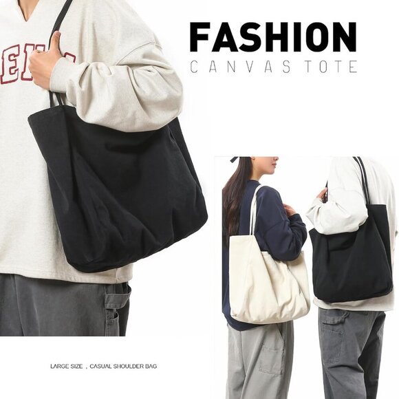Canvas Tote Bag for Women Large Hobo Shoulder Bag for Work Travel Casual Message - Picture 3 of 6